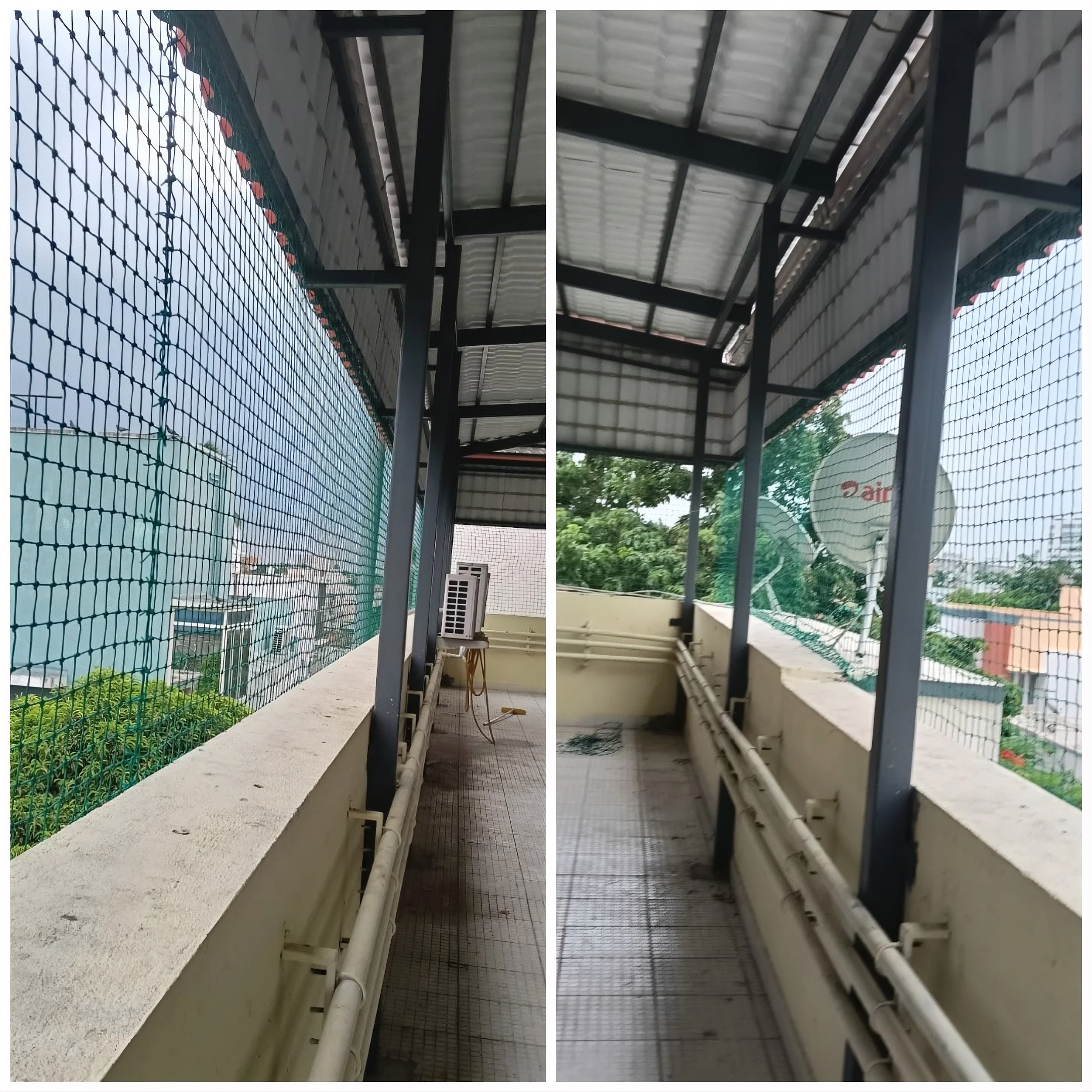 Terrace shed covering safety nets installation in Chennai terrace roof